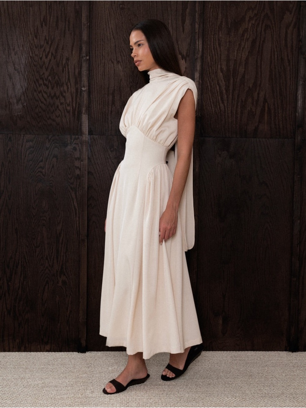 THE BEKK | Eliana Sleeveless Scarf Dress In Off White Size: Small